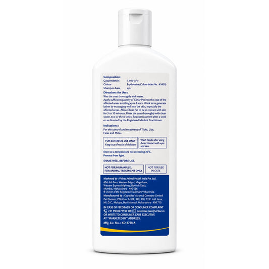 Virbac Clinar Pet Anti-Tick Shampoo 100ml | Cypermethrin 1% w/w Shampoo for Dogs | Tick, Flea & Lice Control