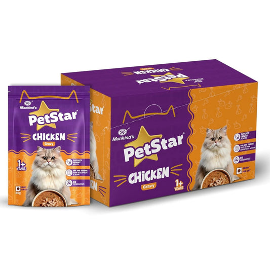 Mankind PetStar Chicken Gravy Wet Cat Food for Adult Cats | Rich in DHA & Taurine | Supports Urinary Health | 85g Pouch